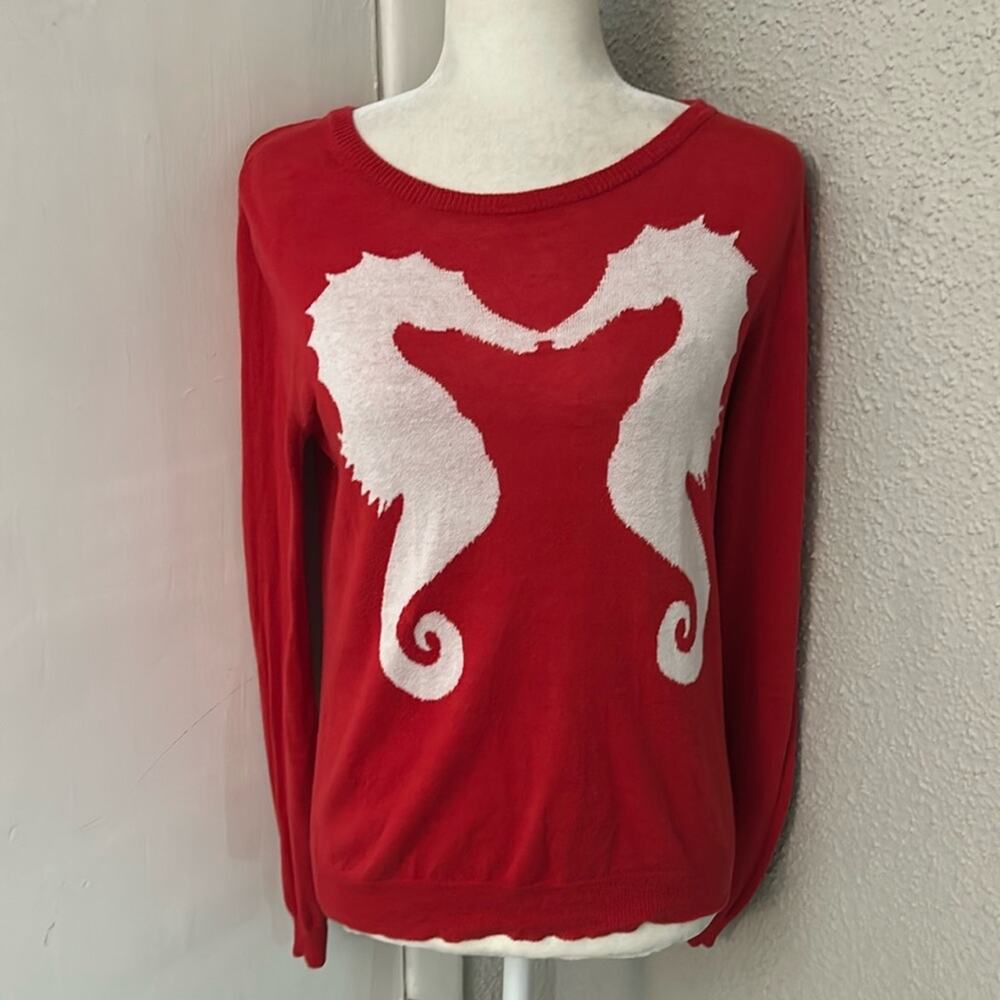 Rue 21 Red/White Seahorse Sweater Long Sleeve S Casual Mermaid Cherry Girl Boho